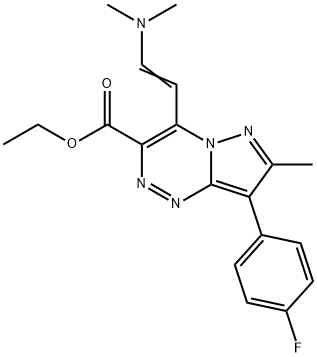 Ethyl 4-[(E)-2-(dimethylamino)vinyl]-8-(4-fluorophenyl)-7-methylpyrazolo[5,1-c][1,2,4]triazine-3- 구조식 이미지