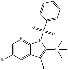 5-Bromo-3-iodo-1-(phenylsulfonyl)-2-(trimethylsilyl)-1H-pyrrolo[2,3-b]pyridine Structure