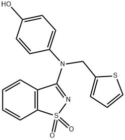 4-[(1,1-dioxido-1,2-benzisothiazol-3-yl)(2-thienylmethyl)amino]phenol 구조식 이미지
