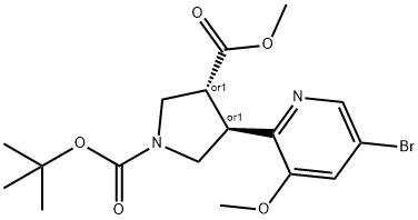 (trans-Racemic)-1-tert-Butyl 3-methyl 4-(5-bromo-3-methoxypyridin-2-yl)pyrrolidine-1,3-dicarboxylate 구조식 이미지