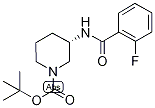 tert-Butyl (3S)-3-[(2-fluorobenzoyl)amino]piperidine-1-carboxylate, (3S)-1-(tert-Butoxycarbonyl)-3-[(2-fluorobenzoyl)amino]piperidine, N-[(3S)-1-(tert-Butoxycarbonyl)piperidin-3-yl]-2-fluorobenzamide 구조식 이미지