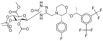 Aprepitant Di-(2,3,4-tri-O-acetyl-β-Glucuronide Methyl Ester) Structure