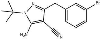 5-Amino-1-tert-butyl-3-(3-bromobenzyl)-1H-pyrazole-4-carbonitrile 구조식 이미지