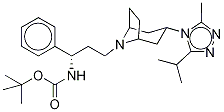 N-Boc-(1S)-3-[3-(3-(isopropyl-d6)-5-methyl-4H-1,2,4-triazol-4-yl)-exo-8-azabicyclo[3.2.1]oct-8-yl]-1-phenyl-1-propanamine 구조식 이미지