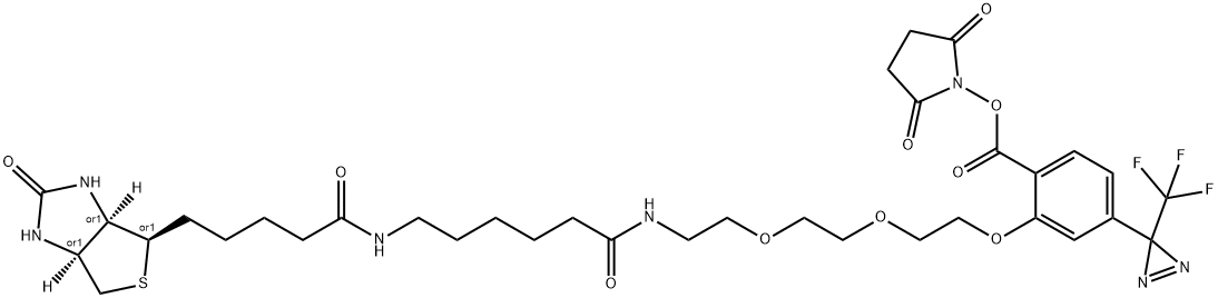 2-[2-[2-[2-[6-(Biotinylaminohexanoyl]aminoethoxy]ethoxy]ethoxy]-4-[3-(trifluoromethyl)-3H-diazirin-3-yl]benzoic Acid N-Hydroxysuccinimide Ester 구조식 이미지