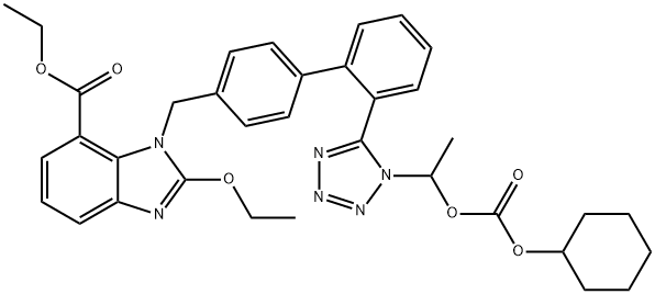 Ethyl-1-([2'-[1-(1-[[(Cyclohexyloxy)carbonyl]oxy]ethyl]-1H-tetrazol-5-yl]biphenyl-4-yl]Methyl)-2-ethoxy-1H-benziMidazole-7-carboxylate 구조식 이미지
