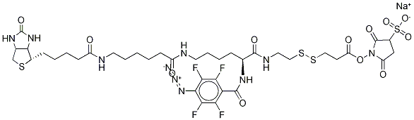 2-[N2-(4-AZIDO-2,3,5,6-TETRAFLUOROBENZOYL)-N6-(6 -BIOTINAMIDOCAPROYL)-L-LYSINYL]ETHYL 2’- (N-SULFOSUCCINIMIDYLCARBOXY)ETHYL DISULFIDE, SODIUM SALT 구조식 이미지