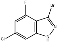 3-BROMO-6-CHLORO-4-FLUORO(1H)인다졸 구조식 이미지