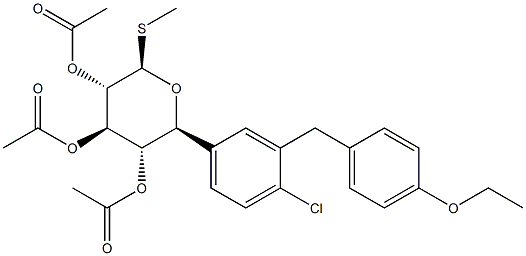 β-L-Xylopyranoside, Methyl 5-C-[4-chloro-3-[(4-ethoxyphenyl)Methyl]phenyl]-1-thio-, 2,3,4-triacetate,(5S)- 구조식 이미지