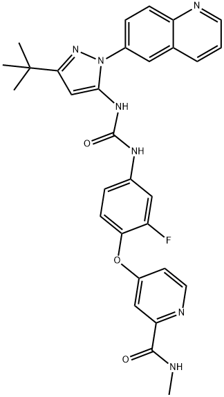 N-[3-tert-Butyl-1-(quinolin-6-yl)-1H-pyrazol-5-yl]-N'-[2-fluoro-4-[(2-(MethylcarbaMoyl)pyridin-4-yl)oxy]phenyl]urea Structure