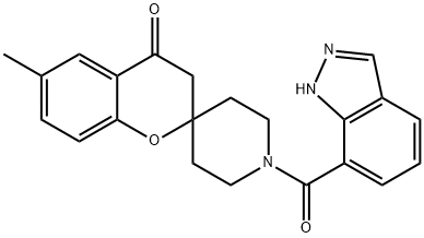 Spiro[2H-1-benzopyran-2,4'-piperidin]-4(3H)-one, 1'-(1H-indazol-7-ylcarbonyl)-6-Methyl- 구조식 이미지