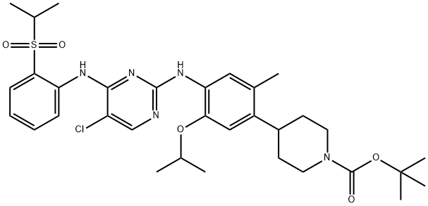 4-[4-[[5-Chloro-4-[[2-[(propan-2-yl)sulfonyl]phenyl]amino]pyrimidin-2-yl]amino]-5-isopropoxy-2-methylphenyl]piperidine-1-carboxylic acid tert-butyl ester 구조식 이미지