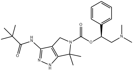 Pyrrolo[3,4-c]pyrazole-5(1H)-carboxylic acid, 3-[(2,2-diMethyl-1-oxopropyl)aMino]-4,6-dihydro-6,6-diMethyl-, (1S)-2-(diMethylaMino)-1-phenylethyl ester Structure