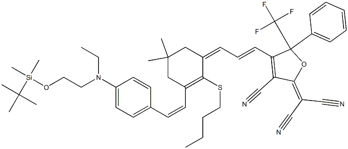 2-[4-(3-{3-[2-(4-{[2-(tert-Butyl-diMethyl-silanyloxy)-ethyl]- ethyl-aMino}-phenyl)-vinyl]-2-butylsulfanyl-5,5-diMethyl- cyclohex-2-enylidene}-propenyl)-3-cyano-5-phenyl-5- trifluoroMethyl-5H- furan-2-ylidene]-Malononitrile 구조식 이미지