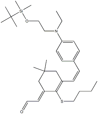 2-[2-(butylthio)-3-[(1E)-2-[4-[[2-[[(1,1-diMethylethyl) diMethylsiyl]oxy]ethylaMino]phenyl]ethenyl]-5,5-diMethyl-2- cyclohexen-1-yliden]-,(2E)-acetaldehyde 구조식 이미지