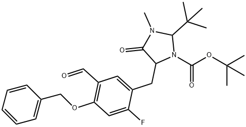 (2S,5S)-tert-Butyl-5-(4-benzyloxy-2-fluoro-5-formylbenzyl)-2-tert-butyl-3-methyl-4-oxoimidazolidine-1-carboxylate 구조식 이미지