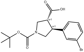 Boc-(+/-)-trans-4-(3-broMo-phenyl)-pyrrolidine-3-carboxylic acid Structure