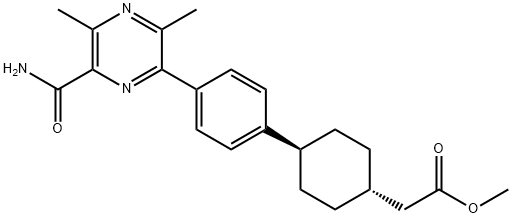 시클로헥산아세트산,4-[4-[6-(a미노카르보닐)-3,5-디메틸-2-피라지닐]페닐]-,메틸에스테르,트랜스- 구조식 이미지