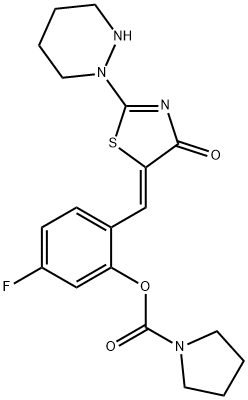 2{[(5Z)2(1,2diazinan1yl)4oxo4,5dihydro1,3thiazol5ylidene]Methyl}5fluorophenyl pyrrolidine1carboxylate Structure