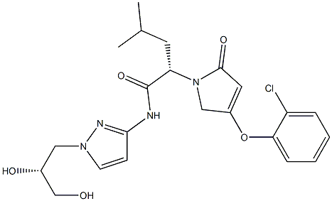 (S)-2-(4-(2-chlorophenoxy)-2-oxo-2,5-dihydro-1H-pyrrol-1-yl)-N-(1-((R)-2,3-dihydroxypropyl)-1H-pyrazol-3-yl)-4-MethylpentanaMide Structure