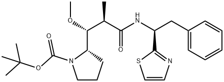 1-Pyrrolidinecarboxylic acid, 2-[(1R,2R)-1-Methoxy-2-Methyl-3-oxo-3-[[(1S)-2-phenyl-1-(2-thiazolyl)ethyl]aMino]propyl]-, 1,1-diMethylethyl ester, (2S)- Structure