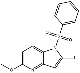 1-(페닐설포닐)-5-메톡시-2-요오도-4-아자인돌 구조식 이미지