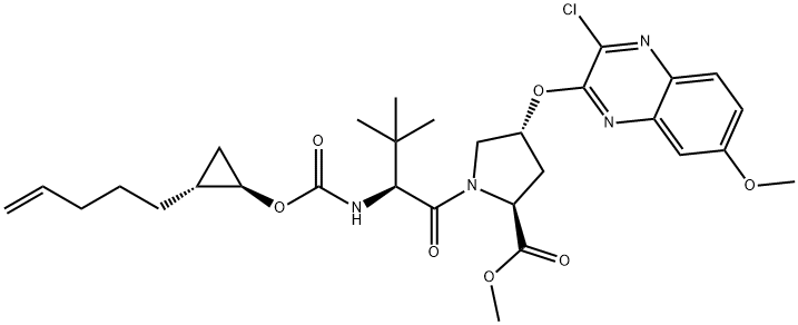 L-Proline, 3-Methyl-N-[[[(1R,2R)-2-(4-penten-1-yl)cyclopropyl]oxy]carbonyl]-L-valyl-4-[(3-chloro-7-Methoxy-2-quinoxalinyl)oxy]-,Methyl ester,(4R)- 구조식 이미지