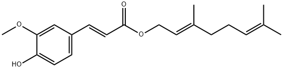 (2E)-3-(4-Hydroxy-3-methoxyphenyl)-2-propenoic acid (2E)-3,7-dimethyl-2,6-octadien-1-yl ester 구조식 이미지