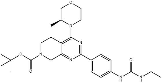 Pyrido[3,4-d]pyriMidine-7(6H)-carboxylic acid, 2-[4-[[(ethylaMino)carbonyl]aMino]phenyl]-5,8-dihydro-4-[(3S)-3-Methyl-4-Morpholinyl]-, 1,1-diMethylethyl ester Structure