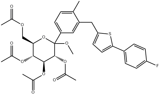 (3R,4S,5R,6R)-6-(acetoxyMethyl)-2-(3-((5-(4-fluorophenyl)thiophen-2-yl)Methyl)-4-Methylphenyl)-2-Methoxytetrahydro-2H-pyran-3,4,5-triyl Structure