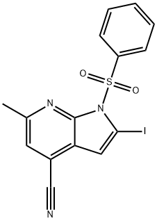 1-(Phenylsulphonyl)-4-cyano-2-iodo-6-Methyl-7-azaindole Structure