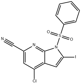 1-(Phenylsulphonyl)-6-cyano-4-chloro-2-iodo-7-azaindole Structure