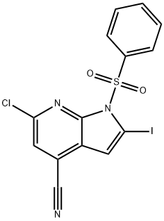 1-(Phenylsulphonyl)-6-chloro-4-cyano-2-iodo-7-azaindole Structure
