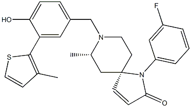 1,8-Diazaspiro[4.5]dec-3-en-2-one, 1-(3-fluorophenyl)-8-[[4-hydroxy-3-(3-Methyl-2-thienyl)phenyl]Methyl]-7-Methyl-, (5R,7S)- Structure