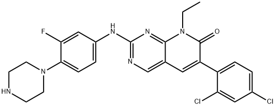 Pyrido[2,3-d]pyriMidin-7(8H)-one, 6-(2,4-dichlorophenyl)-8-ethyl-2-[[3-fluoro-4-(1-piperazinyl)phenyl]aMino]- 구조식 이미지