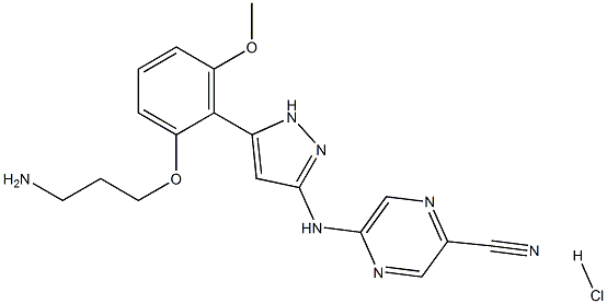 5-(5-(2-(3-aMinopropoxy)-6-Methoxyphenyl)-1H-pyrazol-3-ylaMino)pyrazine-2-carbonitrile hydrochloride 구조식 이미지