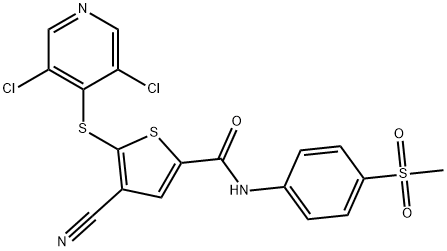 2-ThiophenecarboxaMide, 4-cyano-5-[(3,5-dichloro-4-pyridinyl)thio]-N-[4-(Methylsulfonyl)phenyl]- Structure