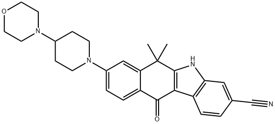 6,6-diMethyl-8-(4-Morpholinopiperidin-1-yl)-11-oxo-6,11-dihydro-5H-benzo[b]carbazole-3-carbonitrile 구조식 이미지
