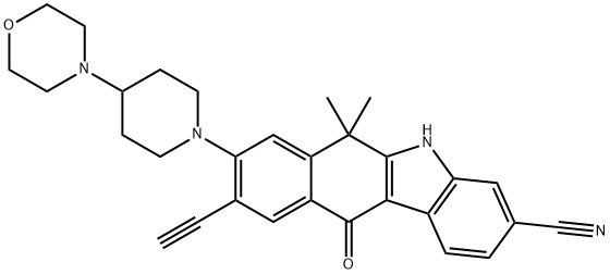 9-ethynyl-6,6-diMethyl-8-(4-Morpholinopiperidin-1-yl)-11-oxo-6,11-dihydro-5H-benzo[b]carbazole-3-carbonitrile 구조식 이미지
