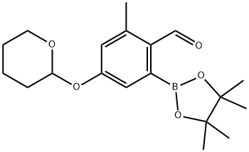 2-Methyl-4-((tetrahydro-2H-pyran-2-yl)oxy)-6-(4,4,5,5-tetraMethyl-1,3,2-dioxaborolan-2-yl)benzaldehyde Structure