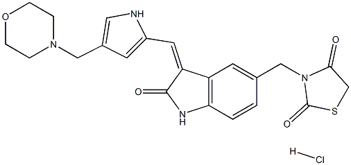 2,4-Thiazolidinedione,3-[[(3Z)-2,3-dihydro-3-[[4-(4-MorpholinylMethyl)-1H-pyrrol-2-일]메틸렌]-2-옥소-1H-인돌-5-일]메틸]-,염산염 구조식 이미지