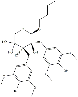 [(2R,3R)-4-(3,5-Dimethoxy-4-hydroxyphenyl)-3-(hydroxymethyl)-2-(3,5-dimethoxy-4-hydroxybenzyl)butyl]β-D-xylopyranoside 구조식 이미지