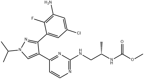 CarbaMic acid, N-[(1S)-2-[[4-[3-(3-aMino-5-chloro-2-fluorophenyl)-1-(1-Methylethyl)-1H-pyrazol-4-yl]-2-pyriMidinyl]aMino]-1-Methylethyl]-, Methyl ester 구조식 이미지