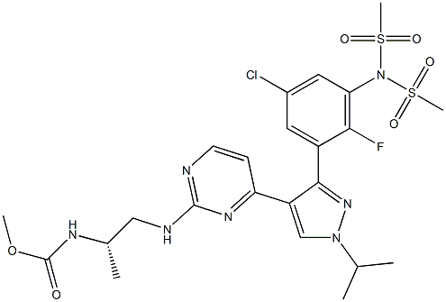 (S)-Methyl (1-((4-(3-(5-chloro-2-fluoro-3-(N-(Methylsulfonyl)MethylsulfonaMido)phenyl)-1-isopropyl-1H-pyrazol-4-yl)pyriMidin-2-yl)aMino)propan-2-yl)carbaMate Structure