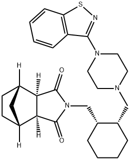 (3aR,4S,7R,7aS)-2-[[(1S,2R)-2-[[4-(1,2-Benzisothiazol-3-yl)-1-piperazinyl]methyl]cyclohexyl]methyl]hexahydro-4,7-methano-1H-isoindole-1,3(2H)-dione Structure