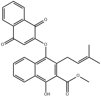1-Hydroxy-3-(3-methyl-2-butenyl)-4-[(1,4-dihydro-1,4-dioxonaphthalen)-2-yl]naphthalene-2-carboxylic acid methyl ester 구조식 이미지