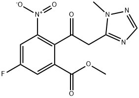 Benzoic acid, 5-fluoro-2-[2-(1-Methyl-1H-1,2,4-triazol-5-yl)acetyl]-3-nitro-, Methyl ester 구조식 이미지