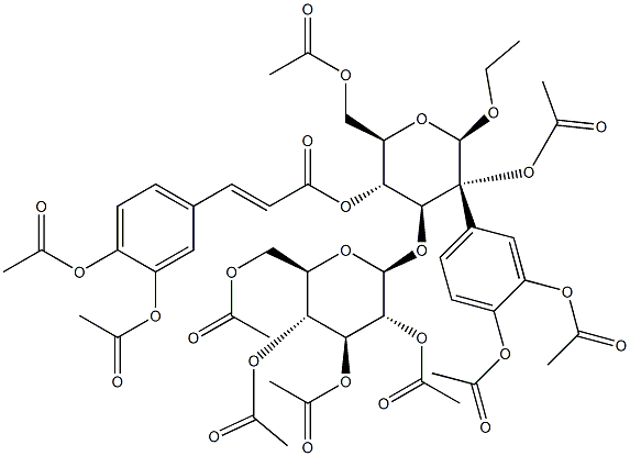 β-D-Glucopyranoside, 2-[3,4-bis(acetyloxy)phenyl]ethyl 3-O-(2,3,4,6-tetra-O-acetyl-β-D-glucopyranosyl)-, 2,6-diacetate 4-[3-[3,4-bis(acetyloxy)phenyl]-2-propenoate], (E)- 구조식 이미지