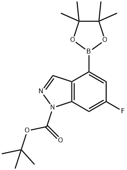 tert-butyl 6-fluoro-4-(4,4,5,5-tetramethyl-1,3,2-dioxaborolan-2-yl)-1H-indazole-1-carboxylate 구조식 이미지