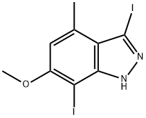 3,7-디요오도-6-메톡시-4-메틸-1H-인다졸 구조식 이미지
